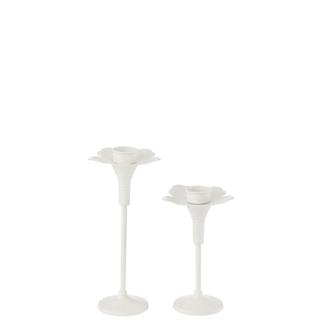 J-Line Set De 2 Bougeoirs Oldies Métal Blanc