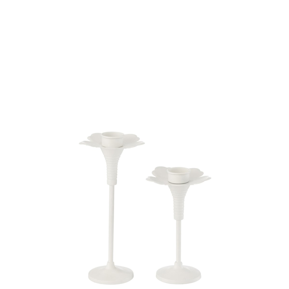 J-Line Set De 2 Bougeoirs Oldies Métal Blanc