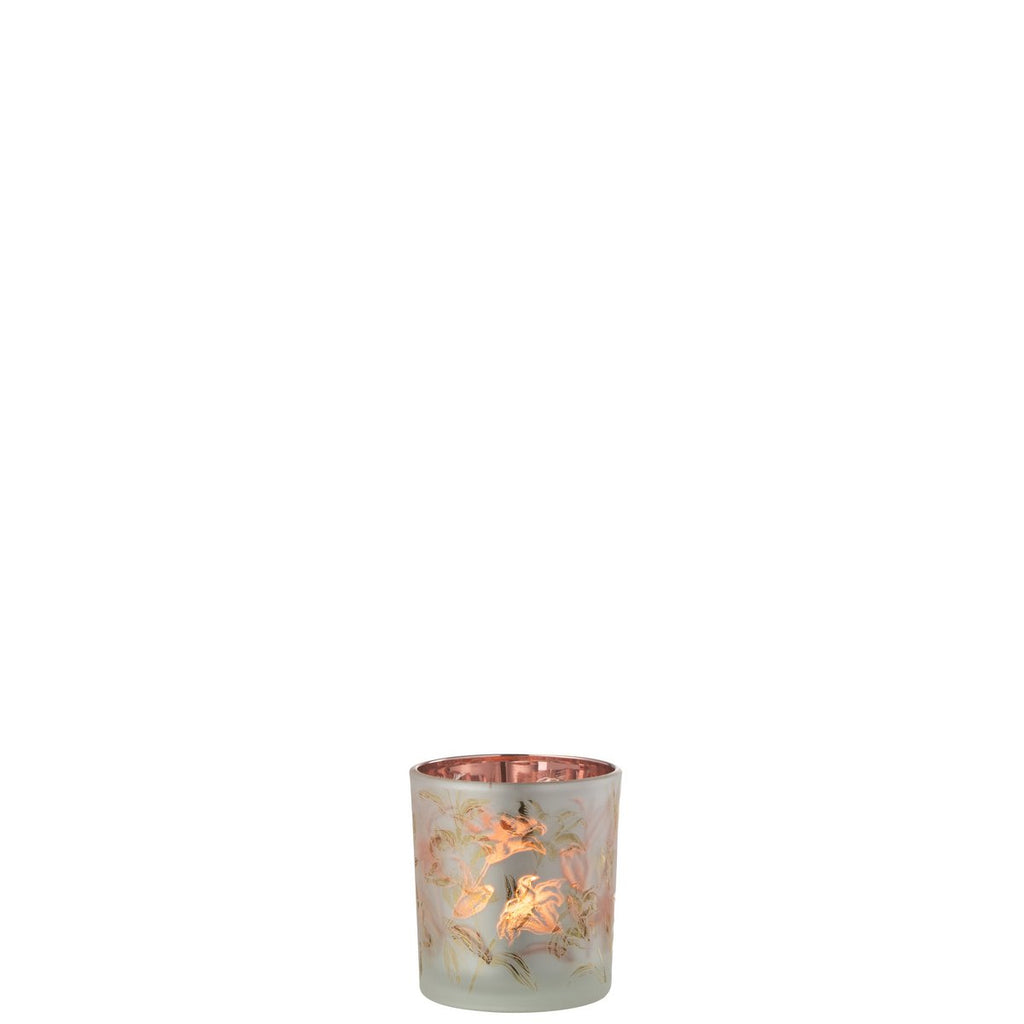 Lanterne J-Line Flowers - verre - blanc/rouge/or - petite