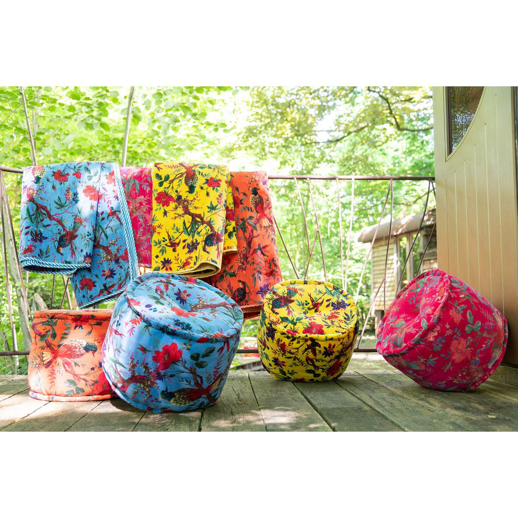 Pouf j-line autour des oiseaux / fleurs en coton en velours rose