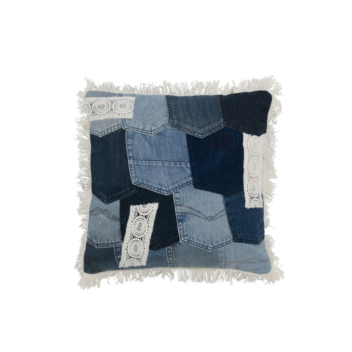Coussin J-Line Patchwork - denim/coton - bleu/blanc