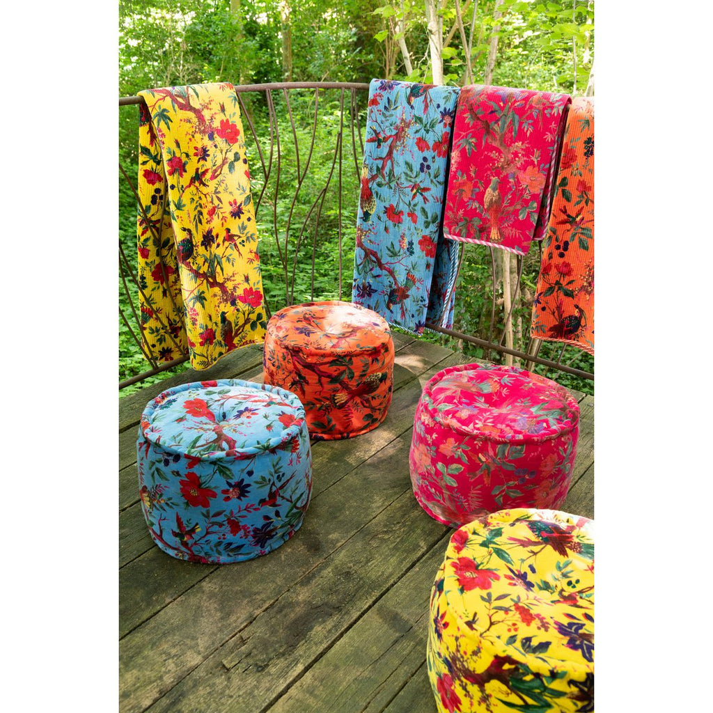Pouf j-line autour des oiseaux / fleurs en coton en velours rose