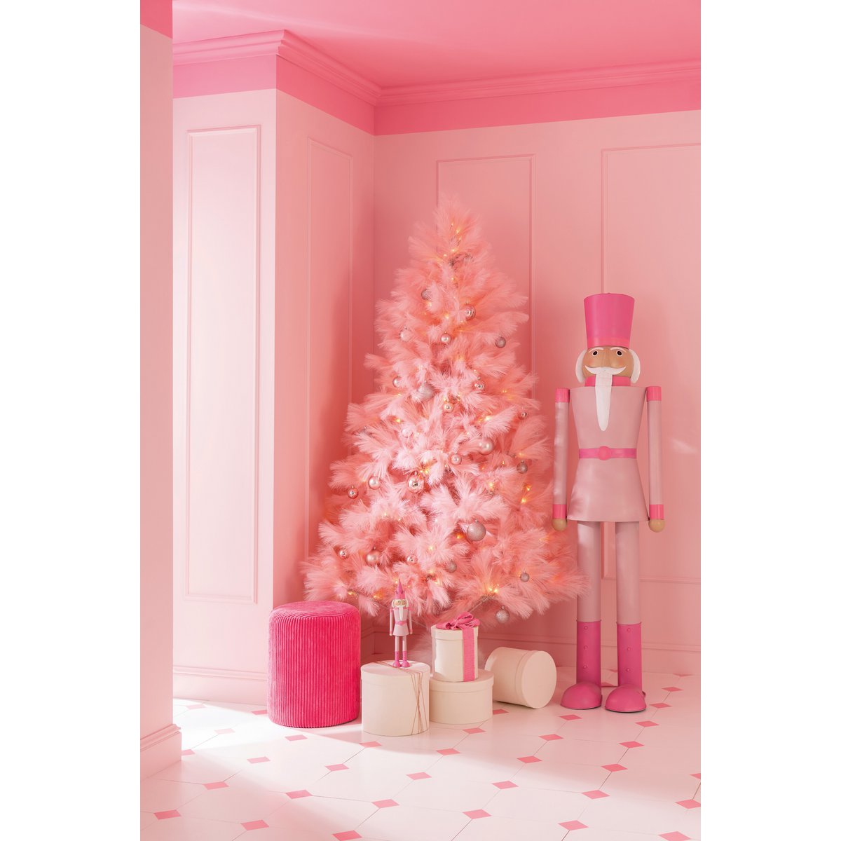 Tabouret J-Line Fourrure - bois - fuschia