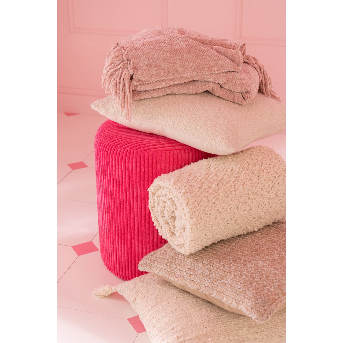 Tabouret J-Line Fourrure - bois - fuschia