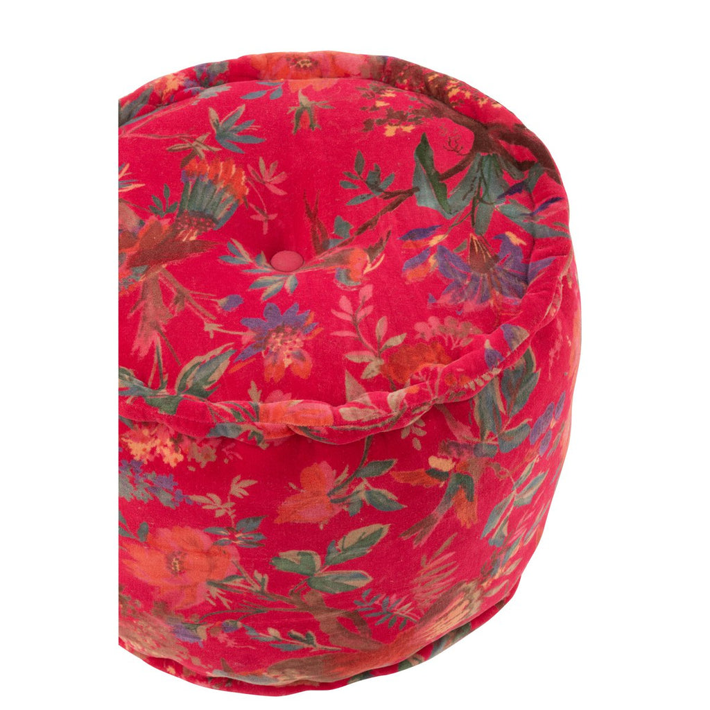 Pouf j-line autour des oiseaux / fleurs en coton en velours rose
