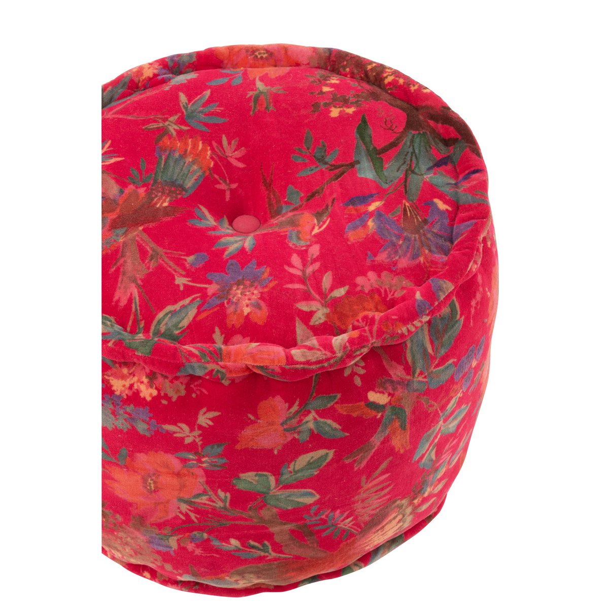 Pouf j-line autour des oiseaux / fleurs en coton en velours rose