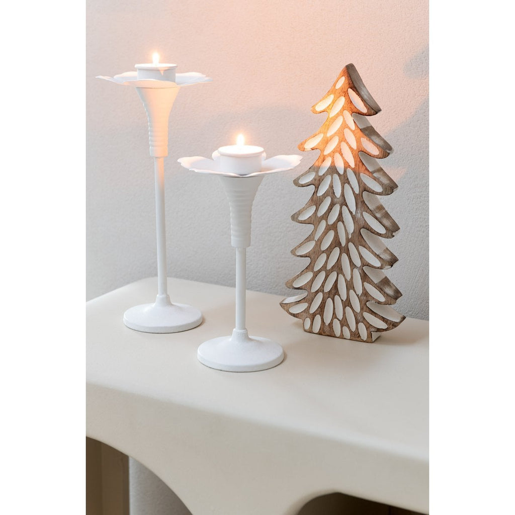 J-Line Set De 2 Bougeoirs Oldies Métal Blanc