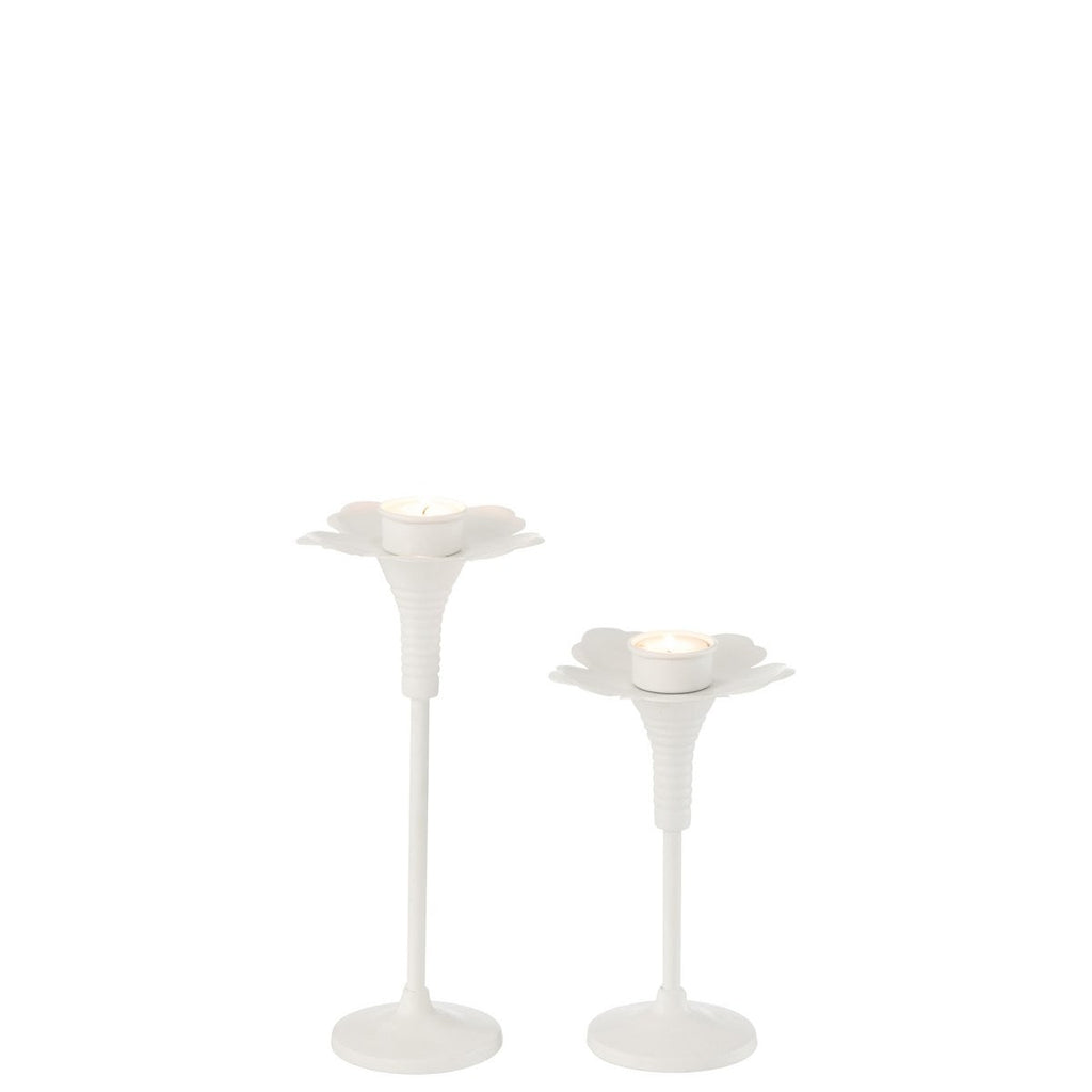 J-Line Set De 2 Bougeoirs Oldies Métal Blanc