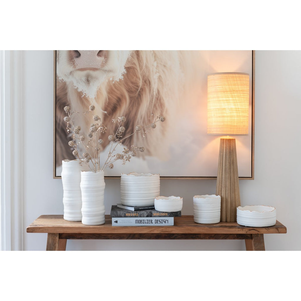 J -line Flowerpot Low - Porcelaine - White / Gold - Small - Ø 13,5 cm