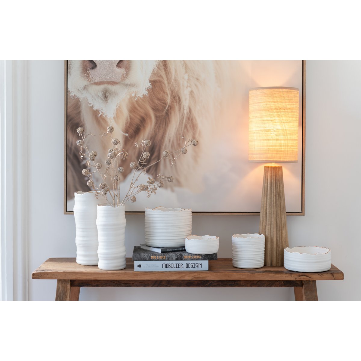 J -line Flowerpot Low - Porcelaine - White / Gold - Small - Ø 13,5 cm