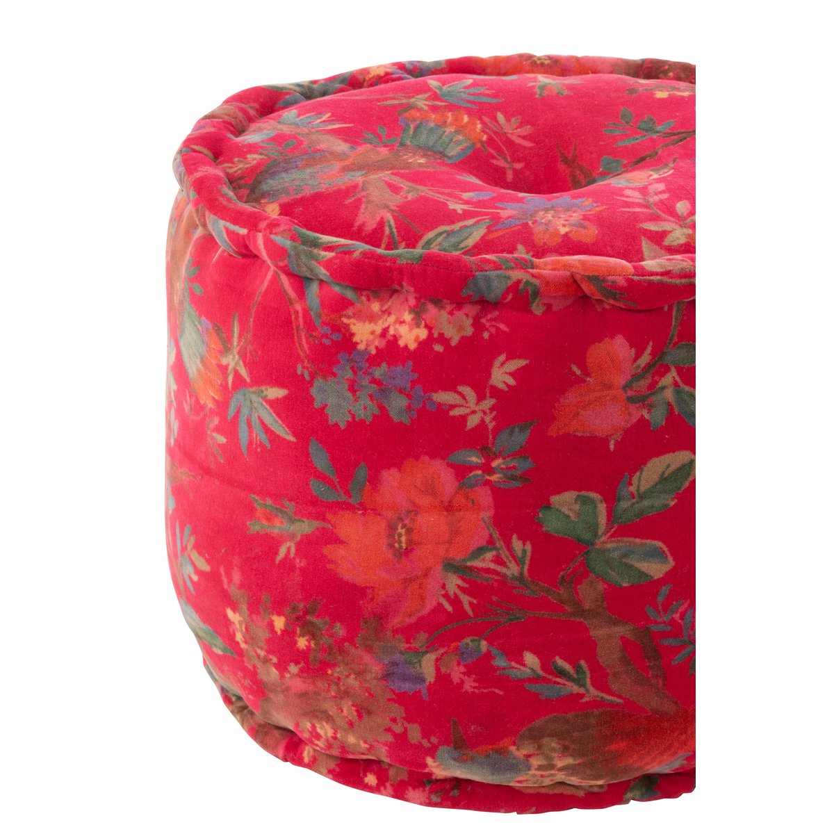 Pouf j-line autour des oiseaux / fleurs en coton en velours rose