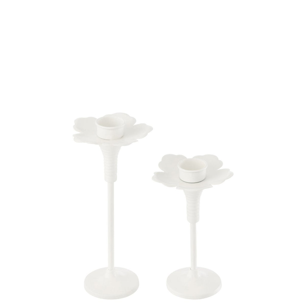 J-Line Set De 2 Bougeoirs Oldies Métal Blanc