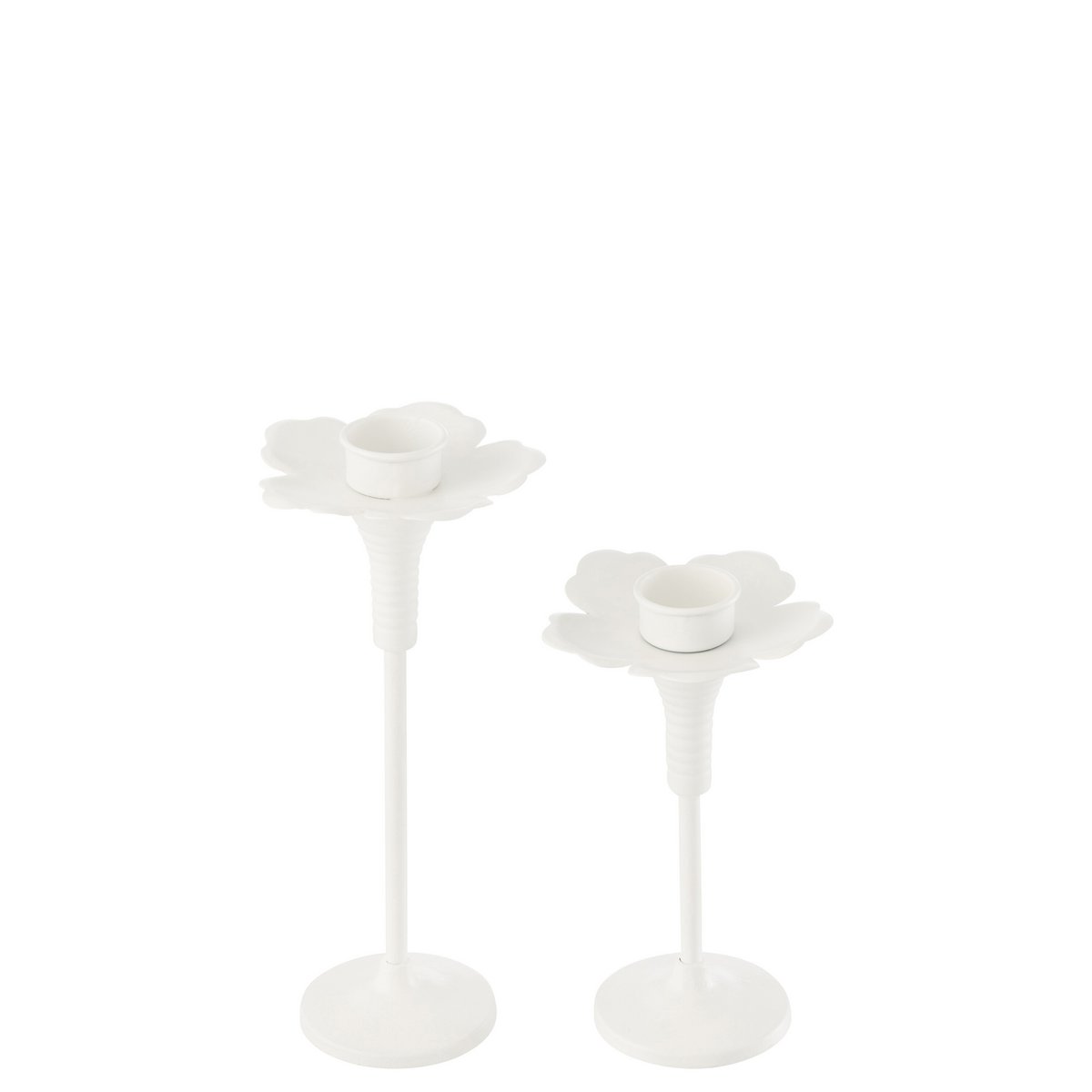 J-Line Set De 2 Bougeoirs Oldies Métal Blanc