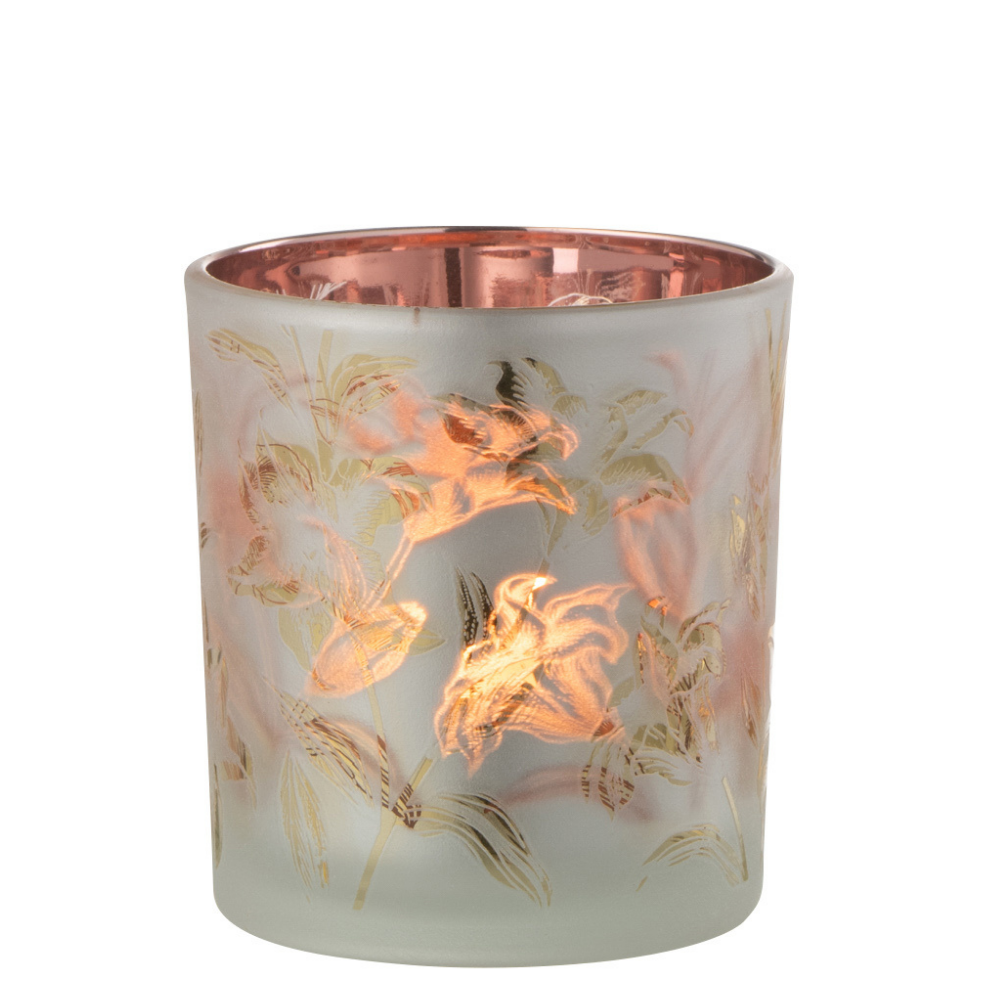 Lanterne J-Line Flowers - verre - blanc/rouge/or - petite
