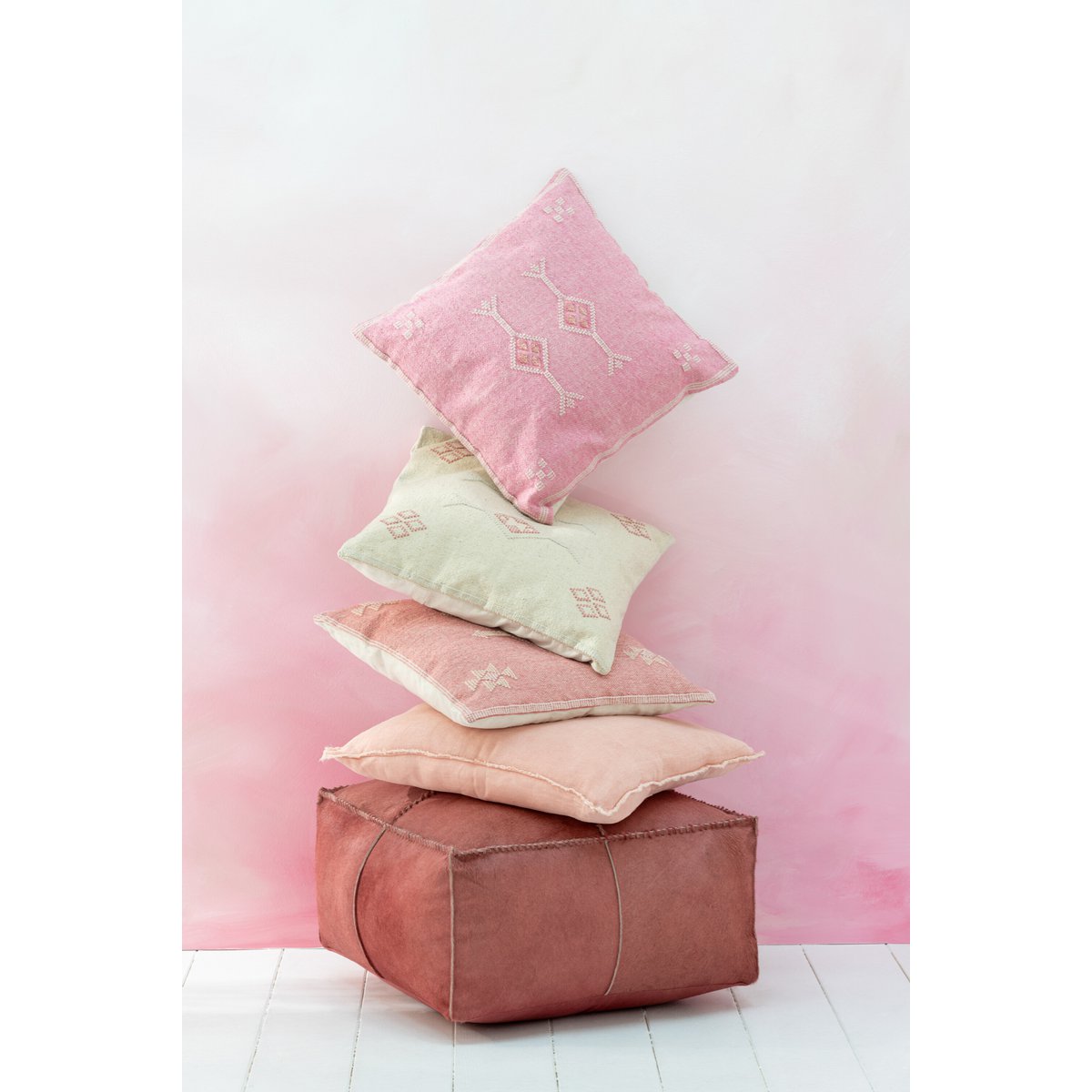 Coussin J-Line Diamants + Flèches - coton - rose
