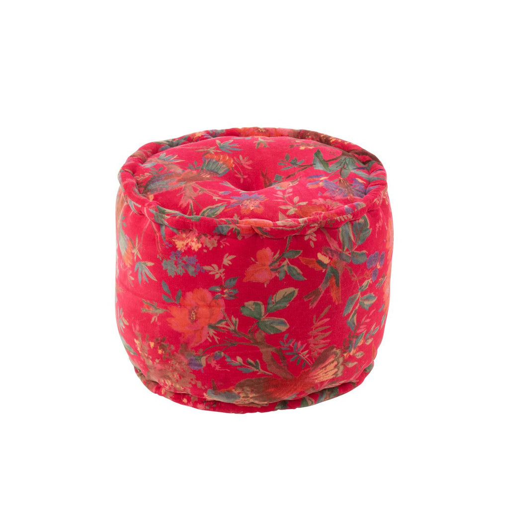 Pouf j-line autour des oiseaux / fleurs en coton en velours rose