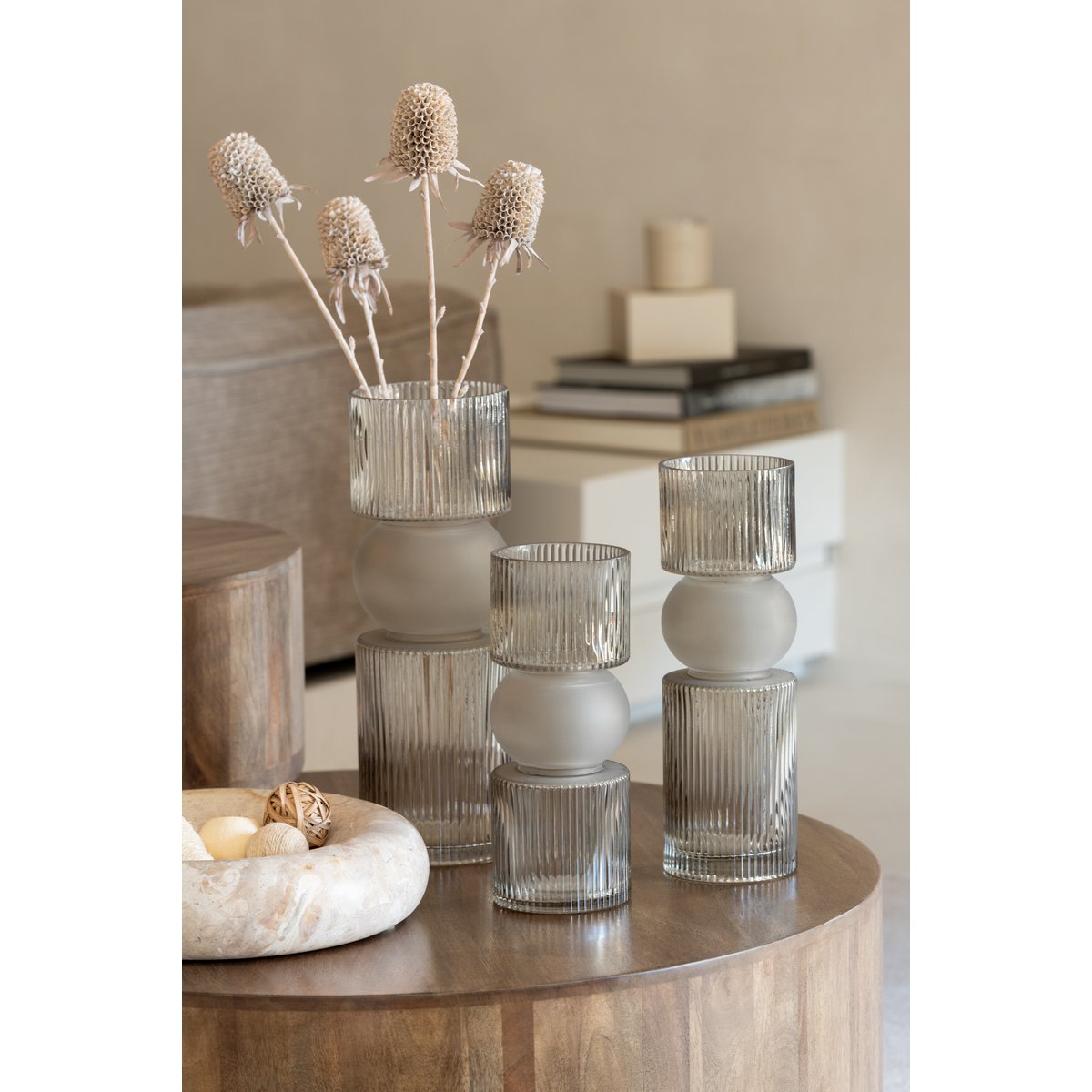 J-Line Vase/Bougeoir Candy Glass Gris Moyen