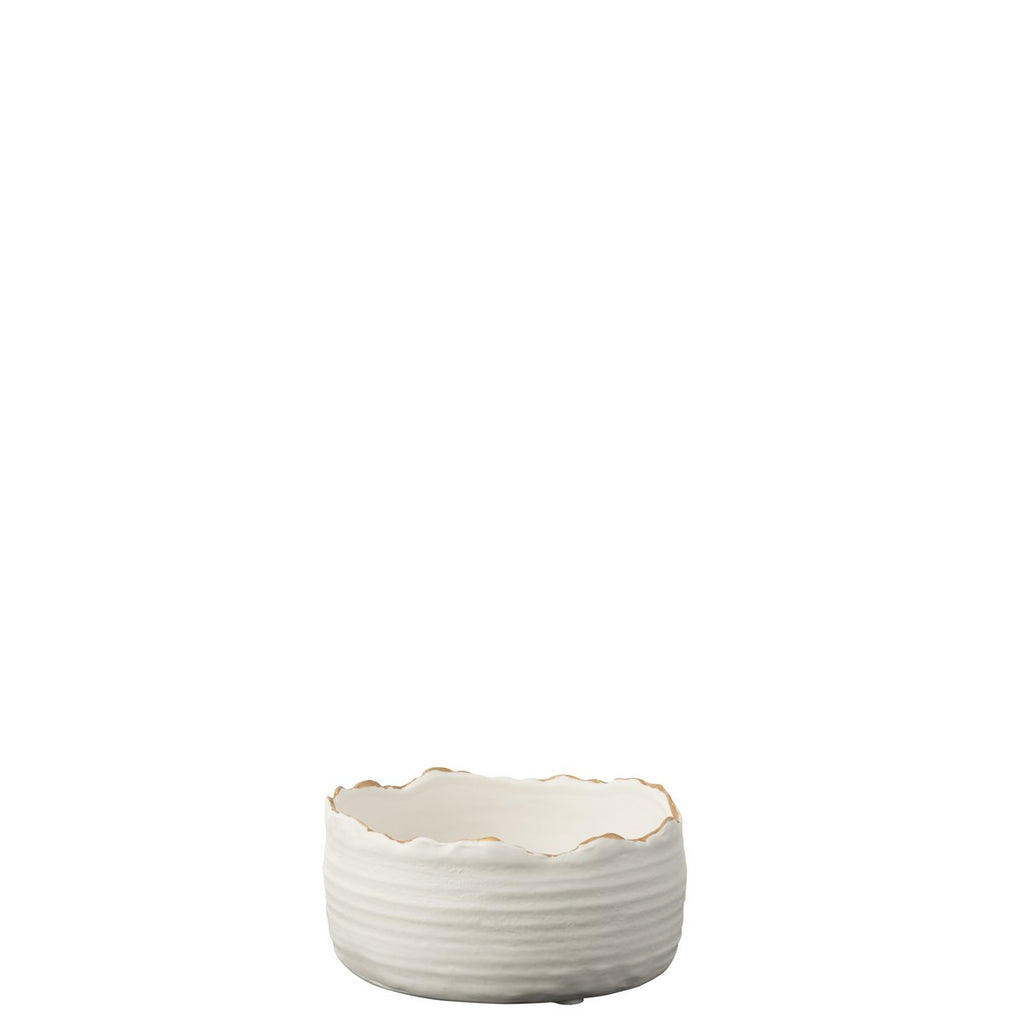 J -line Flowerpot Low - Porcelaine - White / Gold - Small - Ø 13,5 cm