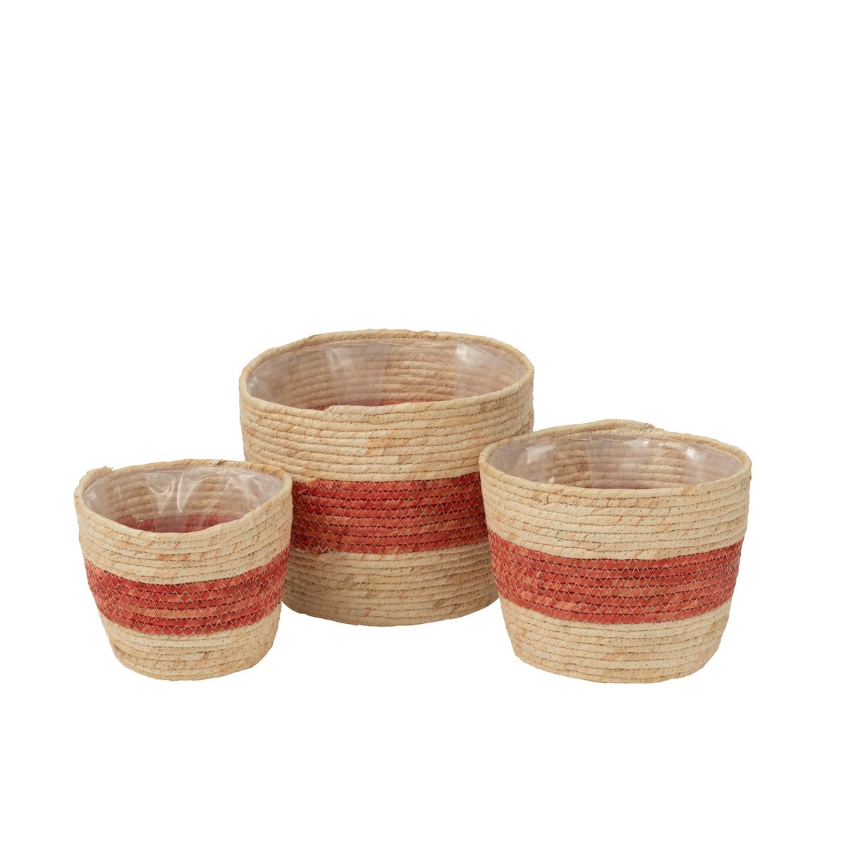 J-Line Lot de 3 Paniers Stripe Corn Naturel/Rouge