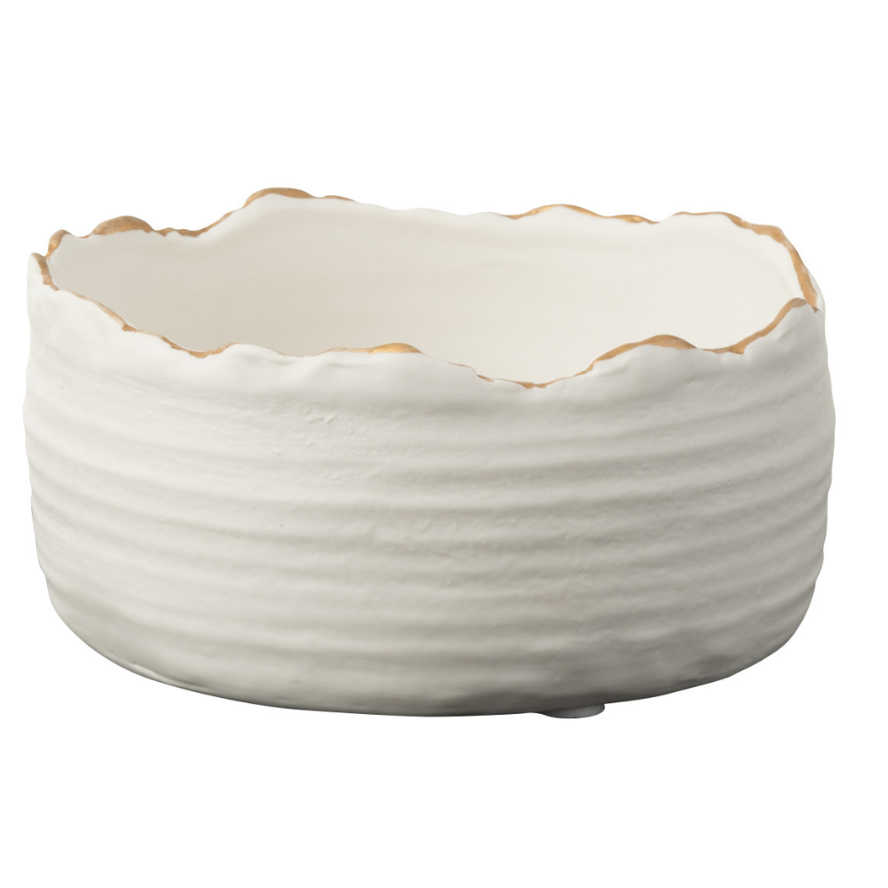 J -line Flowerpot Low - Porcelaine - White / Gold - Small - Ø 13,5 cm